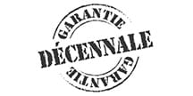 Tampon circulaire noir avec le texte "GARANTIE DÉCENNALE". Ce label certifie une assurance de 10 ans.