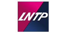 Logo LNTP blanc stylisé sur fond carré divisé en diagonale : magenta en haut à gauche, bleu foncé en bas à droite.