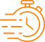 Icône orange d'un chronomètre avec des lignes horizontales indiquant la vitesse, l'action rapide ou l'efficacité.